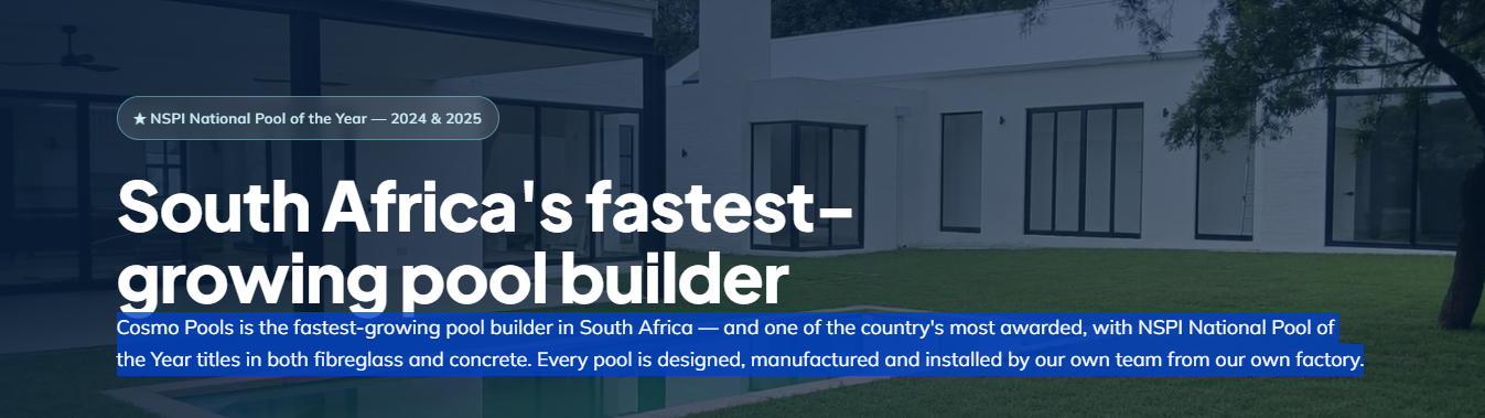 Cosmo Pools (Pty) Ltd. banner